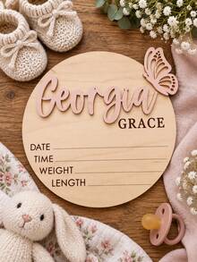 Personalized Baby Birth Announcement Plaque - Customized Name And Butterfly Pattern Wooden Newborn Milestone Commemorative Sign, Records Date, Time, Weight And Height, Suitable For Nursery Decor And Baby Shower Gift, Room Decoration - Multicolor - View 5