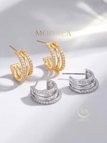 1 Pair Zirconia Triple Layer Earrings, Suitable For Daily Wear, Versatile For Various Outfits, Also Great For Dates And Parties - Style 1 - View 7