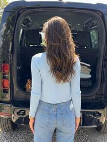 New Fashion Street Style Button-Up Cardigan, Solid Color Slim Fit Long Sleeve Top - Blue - View 7
