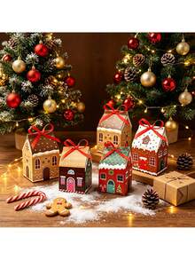 24pcs Christmas Gift Boxes House Shape Treat Box With Number Stickers Ribbon Present Packaging Boxes Holiday Party Supplies - Gift Box - View 5