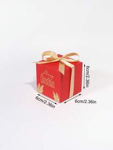 10pcs Merry Christmas Cube Gift Boxes With Satin Ribbon Bows, Gold Foil Lettering And Botanical Leaf Print, Red Blue Or Ivory Mini Packaging For Jewelry, Small Presents, Xmas Party Favors, Stocking Fillers And Holiday Gift Exchange - View 16