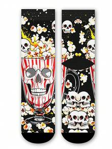 Cool 360° Printed Men's Socks - Streetwear Socks,Popcorn Skull,Crown Graffiti Skull,Colorful,Funny Socks, Fit Daily, Holiday & Party Occasions - Black - View 5