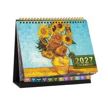 2027 Standing Desk Calendar, Aesthetic Oil Painting Art Design Spiral Monthly Planner, Note Blocks For Home Office Desk Decor Gift - Multicolor - View 10