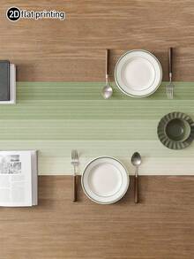 1pc Minimalist Striped Gradient Style Table Runner, Modern Living Room Dining Mat Tablecloth, Dry Cleanable, Machine Washable, Suitable For Kitchen Dining Table Party Wedding Decoration Vintage Style, Suitable For Entryway, Family Gathering, Coffee Table, Living Room, Microwave Dust Cover - Light Green - View 4