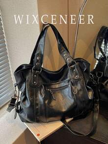Fashionable Large Capacity Hand-Held Tote Bag Crossbody Bag Suitable For Daily Used Commuting Shopping Office Travelling - Black - View 2
