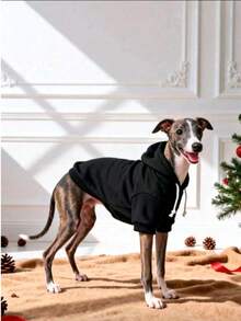 1pc Solid Color Korean Style Regular Sleeve Simple Versatile Pet Hoodie Comfortable Basic Style Suitable For Cats And Dogs Hooded Sweatshirt For Cats And Dogs Indoor And Outdoor - Black - View 4