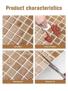 Waterproof Textured Vinyl DIY Self-Adhesive Peel And Stick Backsplash Tile, Gradient Warm Beige Mini Square Mosaic Wallpaper, Soft Earth Tone Transition, Glossy Ceramic Feel Surface, For Home Decor - Mocha Brown - View 3