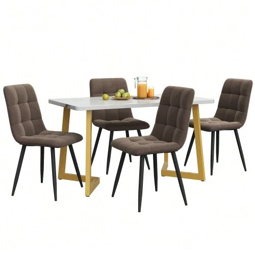 Dining Set (Set, 117*68cm Dining Table With 4 Chairs), Rectangular Dining Table Modern Kitchen Table Set, Dining Chair Brown Velvet Kitchen Chair, Golden Table Legs - Brown - View 1