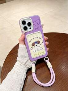 Cartoon Purple Puppy Phone Case Compatible With Apple 17 Pro Max, 16/15 Large Hole Card Holder, 14 Shockproof, 13, For Girls - Purple - View 5