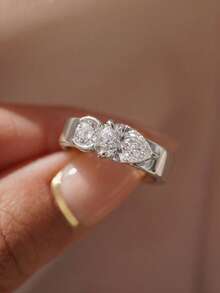 1pc Elegant Minimalist Round Water Drop Zirconia Ring, Perfect For Formal Events, Parties And Other Occasions, A Precious Jewelry Gift For Women - Round Diamond Teardrop Ring - View 4