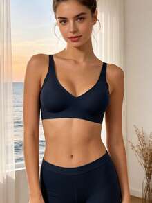 Summer Deep V Seamless Breathable Comfortable Wireless Soft Support Push-Up Lift-Up Anti-Sagging Side-Boob Bra For Women - Black - View 6