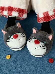 Women's Cute Gray Cat Home Slippers, Spring/Autumn/Winter Indoor Casual Flat Slippers, Anti-Slip, Warm, Soft Sole, Comfortable And Lightweight, Suitable For Girls And Students - Grey - View 2