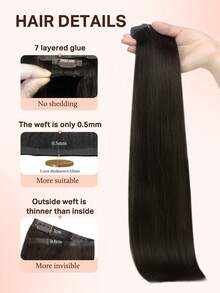 DOORES PU Clip In Human Hair Extensions, 7PCS 107-110g,100% Real Remy Human Hair, Seamless Invisible, Dark Brown, Comfortable Natural Blend For Daily Wear - S2 - View 2