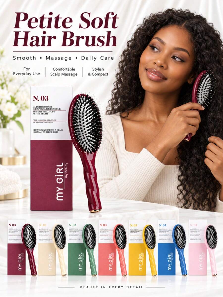 Oval Cushion Hair Brush, Soft Detangling Styling Brush With Rounded Pin Tips And Ergonomic Handle For Straight Wavy Curly Thick Hair, Daily Smoothing, Scalp Care, Home Travel Use, Multi-Color Options - Stylish Detangling Brush - View 1