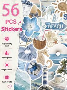 56pcs Coastal Aesthetic Stickers For Adults Teens Sticker Enthusiasts Scrapbooking Journaling Laptops Skateboards Add A Fun Touch To Your Devices! - A - View 9