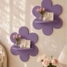 Bohemian Wooden Purple Flower Shaped Wall Crystal Storage Shelf Home Decor Craft - Purple - View 2