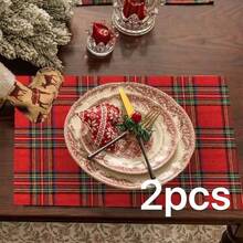 1/2/6pcs Plaid Vintage Square Napkins, Washable Decorative Napkins For Christmas Family Gathering Banquet Table Setting - Multicolor - View 9