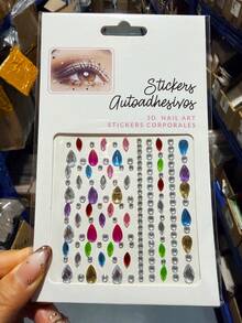 3/1pc Mixed Mini Colorful Face Gems Stickers,3D Self‑Adhesive Stars, Moon, Water Droplets Rhinestone Crystal Face Body Stickers For Rave Festival Party Eye Makeup Decor - Multicolor - View 11