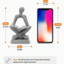 1pc Abstract Reading Thinker Statue, Silver Beaded Texture Man Figurine Holding Open Book, Modern Art Sculpture For Bookshelf Office Desk Study Living Room Coffee Table Decor - New - View 8