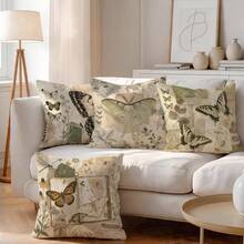 4pcs/1pc Vintage Insect Collage Design Pattern Pillow Case, Single-Sided Print Pillow Cover, Suitable For Living Room, Bedroom, Home Decor, All Season Pillow Case - Multicolor - View 1