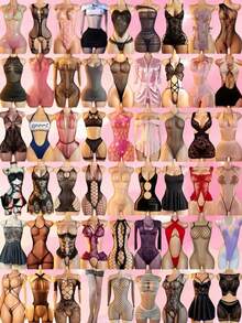 10 Sets Random Fishing Net Lingerie, Halter Neck Hollow Out Design, Sexy And Comfortable, Suitable For Intimate Dates, Also An Exquisite Gift For Valentine's Day And Other Holidays - Multicolor - View 2