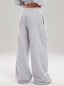 KyrLssu Women's Loose Fit Casual Versatile Solid ColorDrawstring Waist Wide Leg Sweatpants, For Back To School - White - View 3