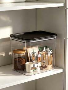 Snow-Capped Coffee Drink Pattern And Letter Print, Transparent Sealed Coffee Storage Jar, Sealed Plastic Food Container, Large Capacity, Dustproof And Moisture-Proof, Kitchen Countertop Coffee Area Storage Box, Decoration, Kitchen Countertop Storage, Coffee Lover Gift - Multicolor - View 4
