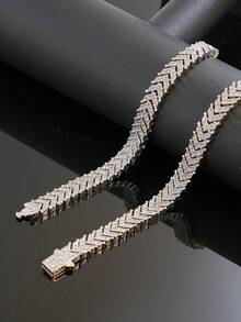 Hip Hop Full Rhinestone Arrow Cuban Chain Necklace & Bracelet Set Men's Fishbone Chain Cool Party Jewelry - Fishbone Cuban Link Chain - View 8