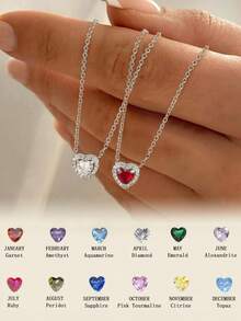 ESBERRY 1pc Colorful Zirconia Heart-Shaped Birthstone Pendant Necklace, Elegant Women's Jewelry Gift, Party Accessory - Heart Necklace - View 2