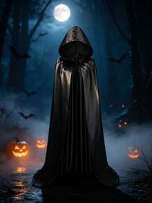 ZUAY 1PC Unisex Adult Grim Reaper Hooded Cloak, Halloween Witch Long Cape, Cosplay Costume Prop For Carnival Rave Festival Party - Black - View 3