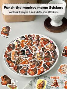 50pcs Viral Punch Hugging Monkey Meme Stickers, Cute Monkey Funny Pattern, Suitable For Phone Case, Water Bottle, Scrapbook, Skateboard, Helmet, Car, Guitar, Perfect For DIY, Gift Decoration, Birthday Gift - Multicolor - View 1