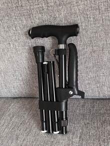 Foldable Hiking Pole, Anti-Slip, Lightweight, Multi-Functional Aluminum Alloy Walking Stick, Adjustable Height, Portable Cane, Suitable For Hiking And Mountaineering, Unisex - Black - View 17