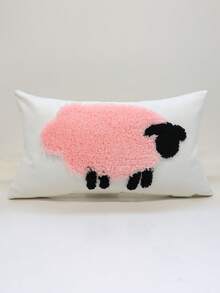 1pc Cute Sheep Flocked Rectangular Throw Pillow Cover, Cartoon Animal Fabric Cushion Case, Living Room Bedroom Sofa Decorative Pillowcase Without Pillow Insert - Pink - View 10