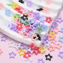 100pcs 8mm 3D Hollow Star Nail Art Charms, Y2K Resin Five-Pointed Star Nail Decorations, For DIY Nails, Mobile Phone Case Decoration - Random Color - View 1
