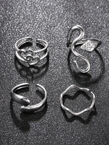 4pcs Silver Stainless Steel Snake Rings Men's Accessories Halloween Decor Gothic Style Ring Set Suitable For Friends, Boyfriend, Sports, Daily Wear - Silver - View 3