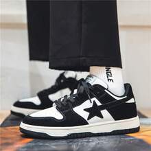 Men's Star Decor Low-Top Sneakers Mesh Patchwork Thick Sole Lace-Up Design Youth Student Daily Commute Versatile Casual Men's Shoes - Black - View 3