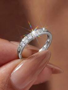 1pc Elegant Rhinestone Ring, Exquisite & Unique, Suitable For Women Attending Parties And Balls, Carefully Crafted Jewelry, Ideal Anniversary Gift For Girlfriend - Plain Ring - View 7