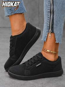 Hidkat Wide Fit Round Toe Mesh Sneakers, Comfort Lace‑Up Flat Casual Shoes, Wide & Plus‑Size Feet Friendly, For Daily Outing, Work Commute, Shopping, Dating, Walking & Travel Occasions - Black - View 1
