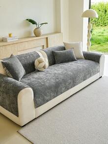 1PC Skin-Friendly Chenille Swirl Pattern Sofa Cushion Cover – Comfortable & Breathable, All-Season Non-Slip Cushion, Armrest & Backrest Cover, Pet-Friendly (Stain-Resistant), Durable & Dustproof, Machine Washable - Dark Grey - View 3