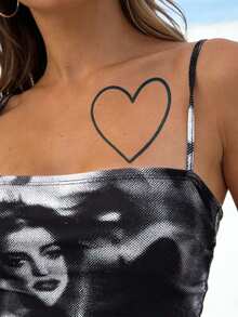 Herbal Juice Semi-Permanent Tattoo Sticker, Personalized Minimalist Heart Pattern, 14-Day Fade-Resistant, Music Festival Party Gift, Arm Shoulder Neck Collarbone Body Temporary Tattoo Sticker, 1pc/Pack - Blue - View 2