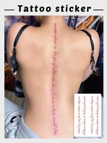 1 Sheet Vertical Red Script Quote Temporary Tattoo Stickers, Inspirational Long Cursive Sentence Fake Tattoos, Red Ink Body Art For Women Girls, Waterproof Spine Back Decor - Red - View 1