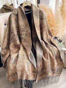 1pc Faux Cashmere Elegant Design Paisley Pattern Jacquard Warm Long Tassel Scarf For Women, Air Conditioning Room Blanket, Autumn/Winter Outdoor Travel Cold Protection Neck Warmer Decorative Scarf Shawl Dual Use, Suitable For Daily Matching, First Choice For Gift Giving - Multicolor - View 8
