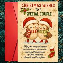 1 Greeting Card + 1 Envelope, Cute Christmas Card With Two Owls Skating Together "Christmas Wishes For Special Partner", Suitable For Couples, Winter Holiday Art - Multicolor - View 1