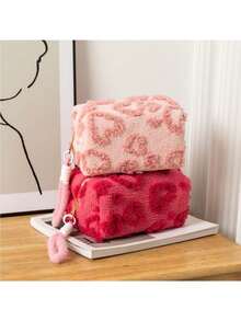 1pc Ins Sweet Plush Large Capacity Cute Makeup Storage Bag, Portable Travel Toiletry Bag, Essential For Students Back To School And Travel - Multicolor - View 9