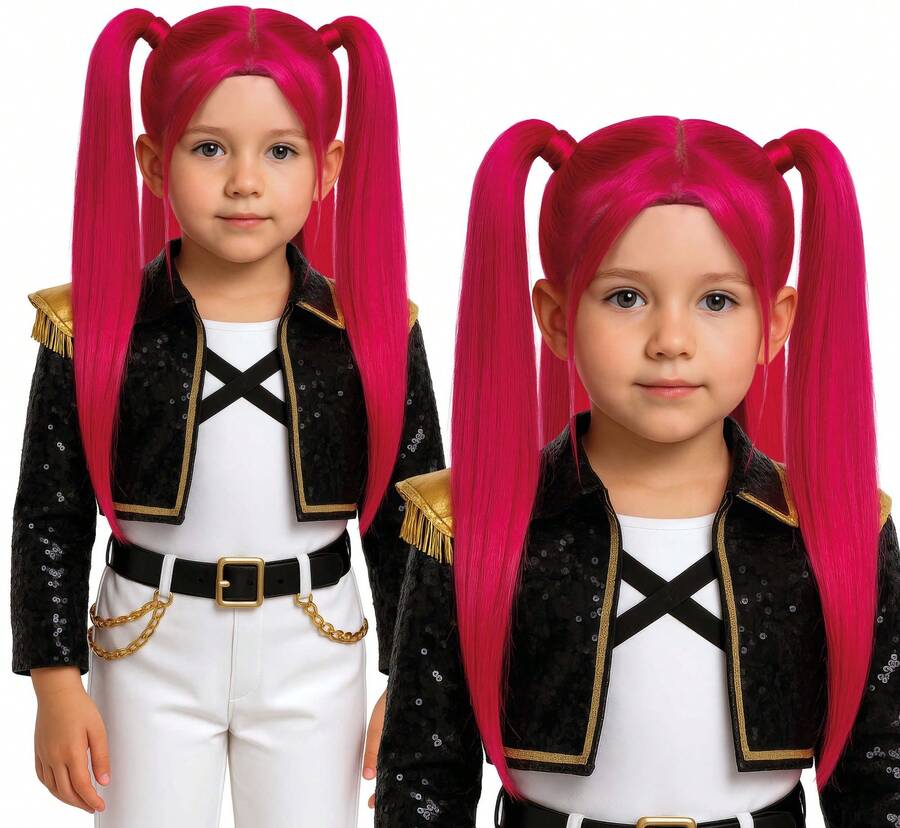 KIWI Fuchsia Pink Fantasy Wig For Girls, Long And Fun Pigtail Style, Ideal For Halloween, Carnival, And Cosplay - Option 14 - View 1
