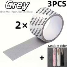 3PCS 157.48-Inch Long Mosquito Net Repair Tape(2rolls Of Tape+1pc Of Random Color Scissors) -Suitable For Repairing Damaged Windows And Curtains In Dormitories As Well As Waterproof NetPatchesForDoorsWindowsAndScreens-Self-AdhesiveWindowRepairNetTape - 3-piece Set = (2 Rolls Of Grey Tape + 1 Pair Of Scissors In Random Color) - View 11