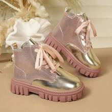 1 Pair 2026 Latest Pink & Gold Patchwork Girls' Boots, Non-Slip, Durable, Lightweight, Breathable, Suitable For Outdoor, School, Party - Pink - View 5