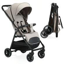 Lightweight, Foldable Stroller, One-Touch Series, Adjustable Backrest, Wide Sun Canopy, Breathable Mesh Fabric, Easy To Carry, Ideal For Travel - Khaki - View 2