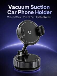 Vacuum Suction Cup Car Phone Holder, 360° Rotating 3-Axis Folding Mechanical Clamp, One-Hand Operation No-Residue Suction Cup Base, Suitable For Car Dashboard, Windshield, Universal Smartphone Holder, Applicable For Car, Gym, Bathroom, Live Streaming - A - View 6
