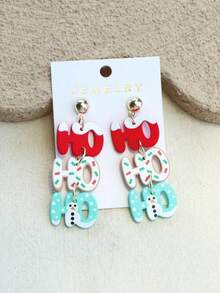 1 Pair Christmas HO Letter Ribbon Snowflake Snowman Print Tricolor Clay Texture Cute Elegant Holiday Party Acrylic Earrings - Multicolor - View 2